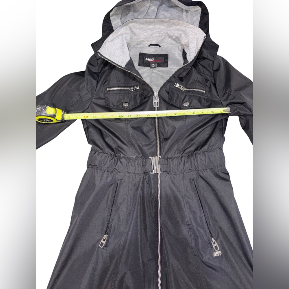 M60 Miss Sixty Black Hooded Trench Coat Jacket Belted Size S - Picture 12 of 14